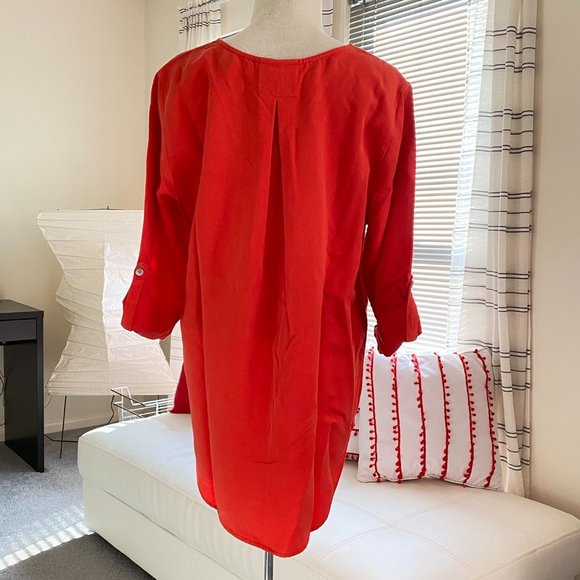 Soft Surroundings Tencel Tunic in Red Orange Long Sleeved Top NEW US Small - Picture 4 of 10